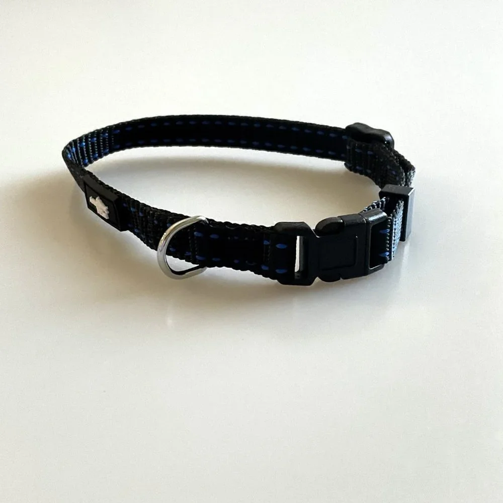 ADJUSTABLE QUICK RELEASE DOG COLLAR BLUE BLACK